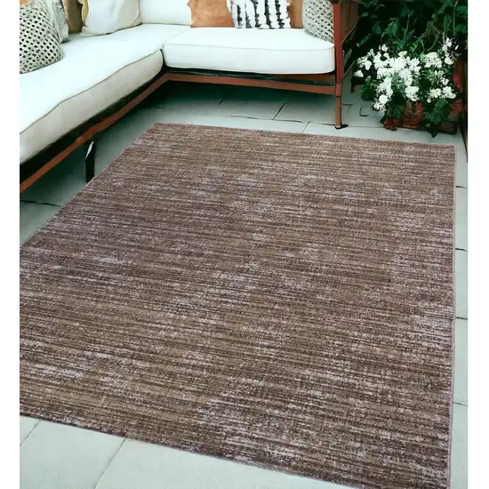 Brown and Ivory Striped Stain Resistant Indoor Outdoor Area Rug Photo 1