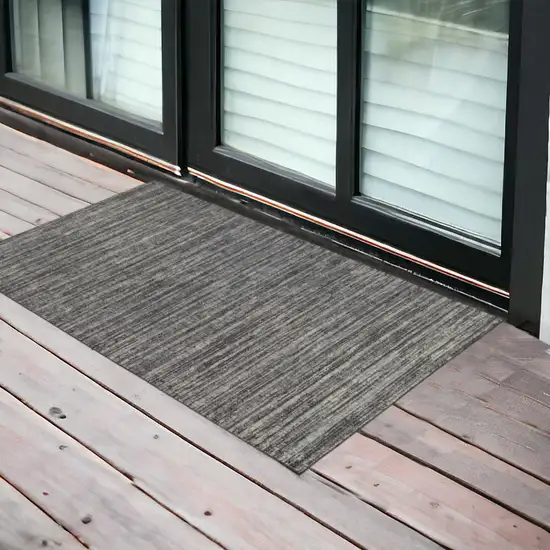 Brown and Ivory Striped Stain Resistant Indoor Outdoor Area Rug Photo 1