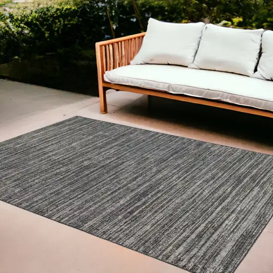 Brown and Ivory Striped Stain Resistant Indoor Outdoor Area Rug Photo 1