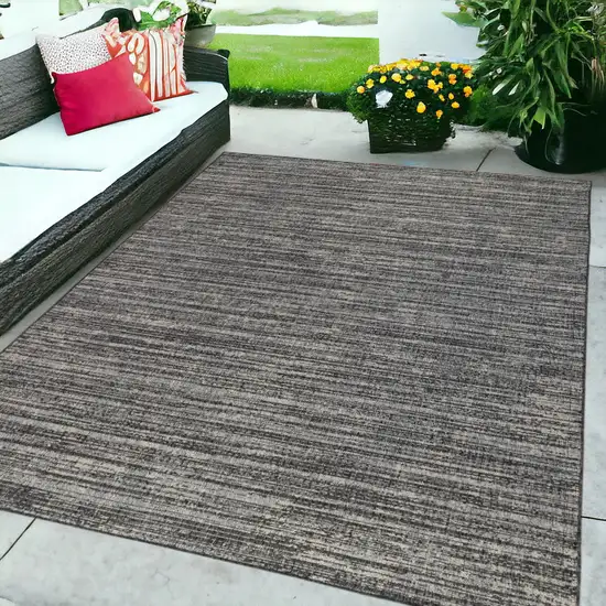 Brown and Ivory Striped Stain Resistant Indoor Outdoor Area Rug Photo 1