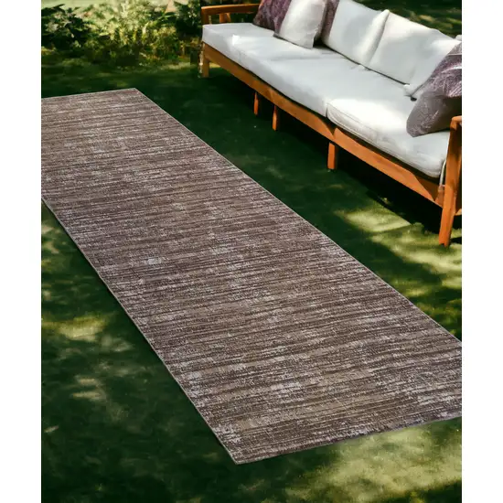 Brown and Ivory Striped Stain Resistant Indoor Outdoor Runner Rug Photo 1