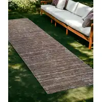 Photo of Brown and Ivory Striped Stain Resistant Indoor Outdoor Runner Rug