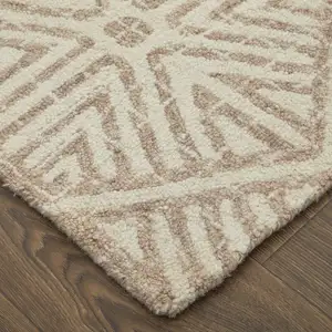 Photo of Brown and Ivory Wool Geometric Hand Tufted Area Rug