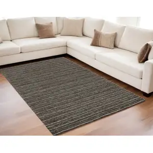 Photo of Brown and Ivory Wool Striped Hand Tufted Area Rug