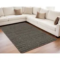 Photo of Brown and Ivory Wool Striped Hand Tufted Area Rug