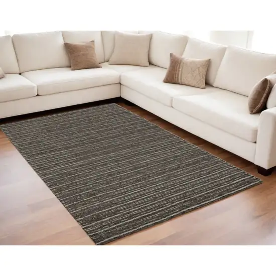 Brown and Ivory Wool Striped Hand Tufted Area Rug Photo 2