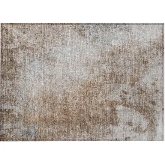 Brown and Off White Abstract Washable Non Skid Area Rug With UV Protection Photo 4