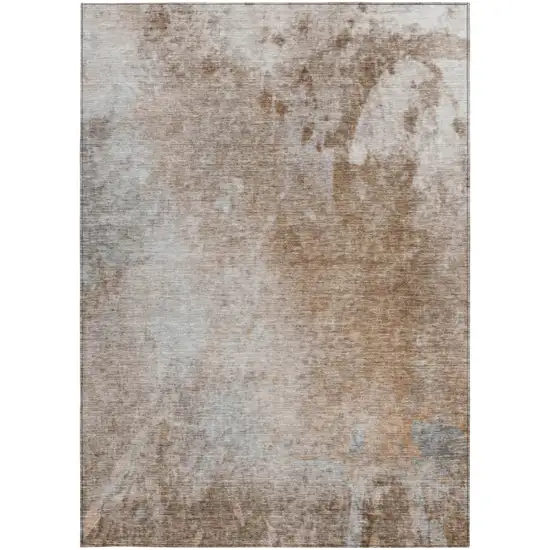 Brown and Off White Abstract Washable Non Skid Indoor Outdoor Area Rug Photo 5