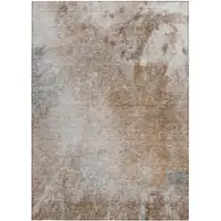 Photo of Brown and Off White Abstract Washable Non Skid Indoor Outdoor Area Rug