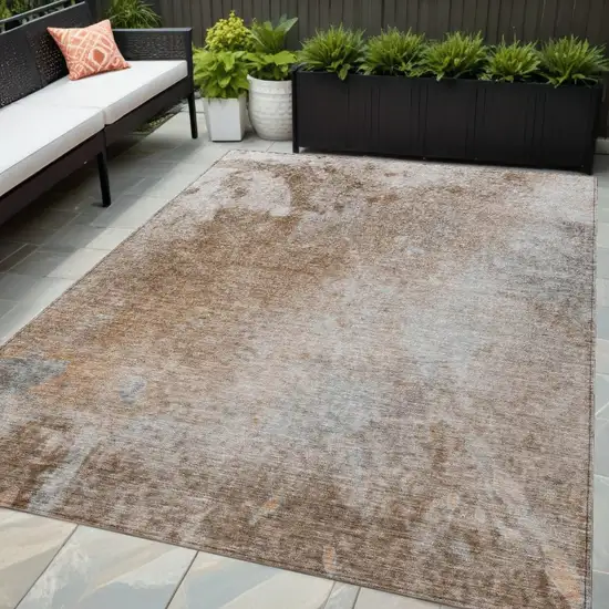 Brown and Off White Abstract Washable Non Skid Indoor Outdoor Area Rug Photo 1