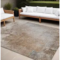 Photo of Brown and Off White Abstract Washable Non Skid Indoor Outdoor Area Rug