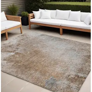 Photo of Brown and Off White Abstract Washable Non Skid Indoor Outdoor Area Rug