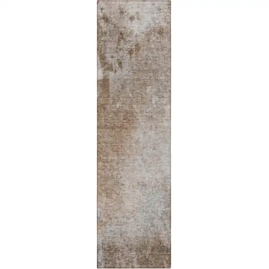 Brown and Off White Abstract Washable Non Skid Runner Rug With UV Protection Photo 2