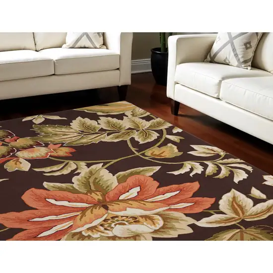 Brown and Orange Botanical Leaves Hand Carved Handmade Area Rug Photo 2