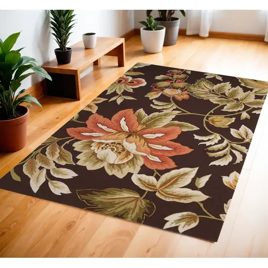 Brown and Orange Botanical Leaves Hand Carved Handmade Area Rug Photo 2