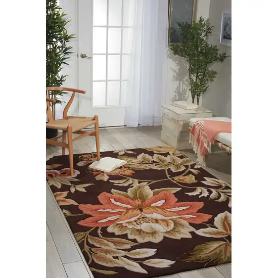 Brown and Orange Botanical Leaves Hand Carved Handmade Area Rug Photo 8