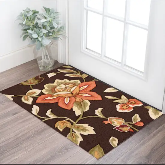 Brown and Orange Floral Hand Carved Handmade Area Rug Photo 1