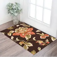 Photo of Brown and Orange Floral Hand Carved Handmade Area Rug