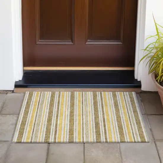 Brown and Orange Striped Washable Indoor Outdoor Area Rug Photo 8