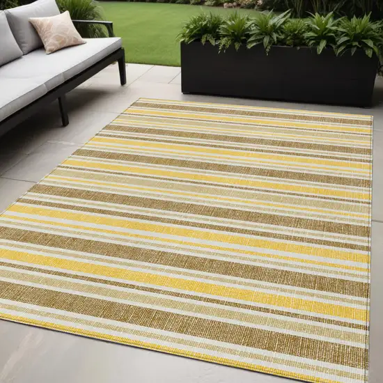 Brown and Orange Striped Washable Indoor Outdoor Area Rug Photo 1