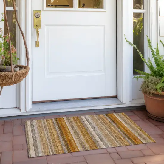 Brown and Orange Striped Washable Non Skid Indoor Outdoor Area Rug Photo 9