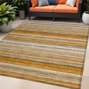 Photo of Brown and Orange Striped Washable Non Skid Indoor Outdoor Area Rug