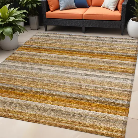 Brown and Orange Striped Washable Non Skid Indoor Outdoor Area Rug Photo 1