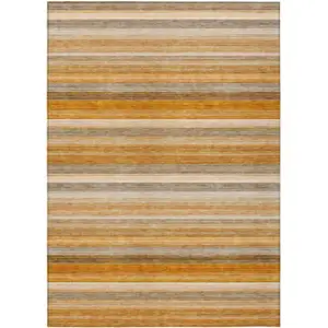 Photo of Brown and Orange Striped Washable Non Skid Indoor Outdoor Area Rug