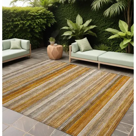 Brown and Orange Striped Washable Non Skid Indoor Outdoor Area Rug Photo 1