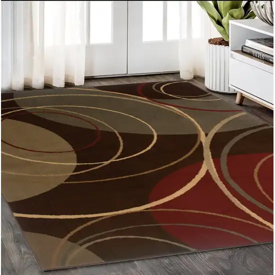 5'X8' Brown And Red Abstract  Area Rug Photo 1