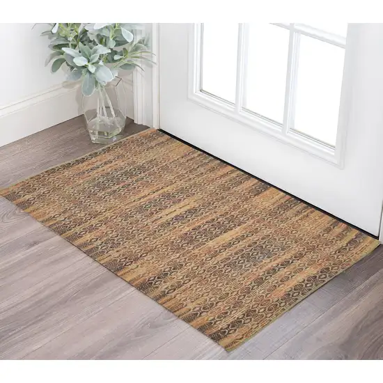 Tan and Red Geometric Flatweave Handmade Area Rug Photo 1