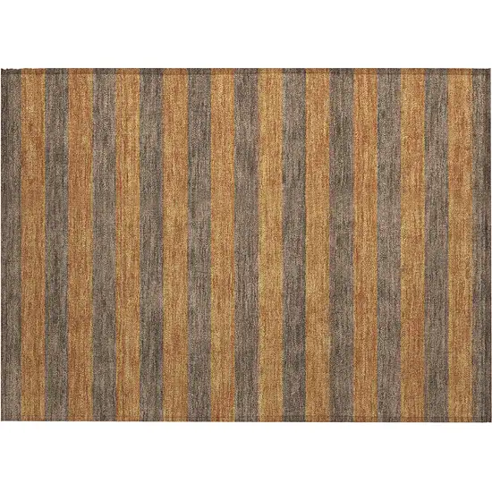 Brown and Tan Striped Washable Non Skid Indoor Outdoor Area Rug Photo 2