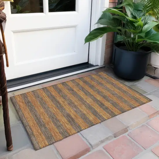 Brown and Tan Striped Washable Non Skid Indoor Outdoor Area Rug Photo 8