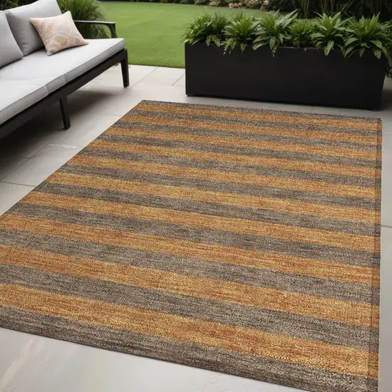 Brown and Tan Striped Washable Non Skid Indoor Outdoor Area Rug Photo 1