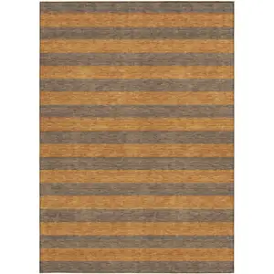 Photo of Brown and Tan Striped Washable Non Skid Indoor Outdoor Area Rug