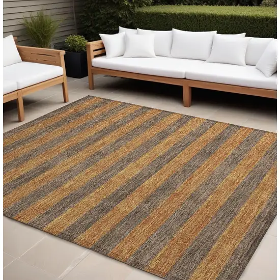 Brown and Tan Striped Washable Non Skid Indoor Outdoor Area Rug Photo 1