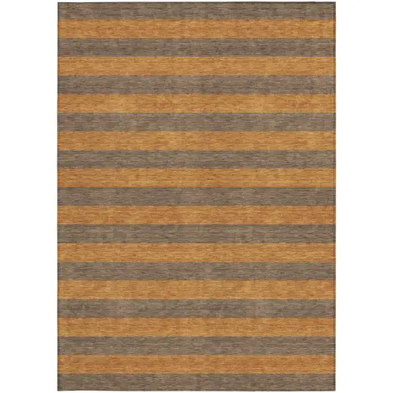 Brown and Tan Striped Washable Non Skid Indoor Outdoor Area Rug Photo 5