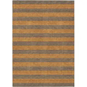 Photo of Brown and Tan Striped Washable Non Skid Indoor Outdoor Area Rug