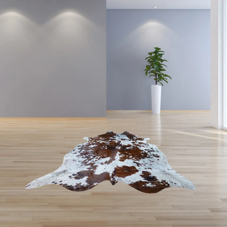 Brown and White Brindled Cowhide Rug Photo 5