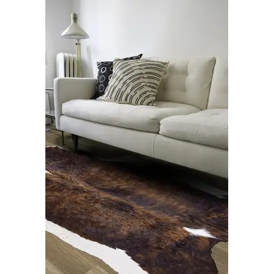 Brown and White Cowhide Animal Print Power Loom Area Rug Photo 9