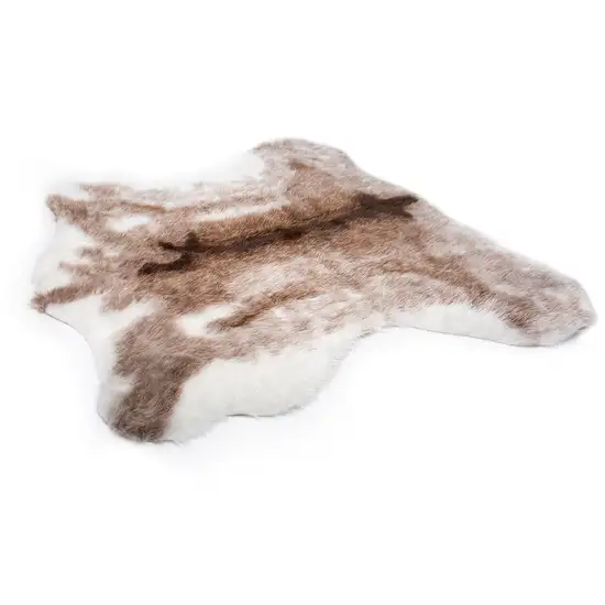 Brown and White Faux Fur Animal Print Area Rug Photo 3