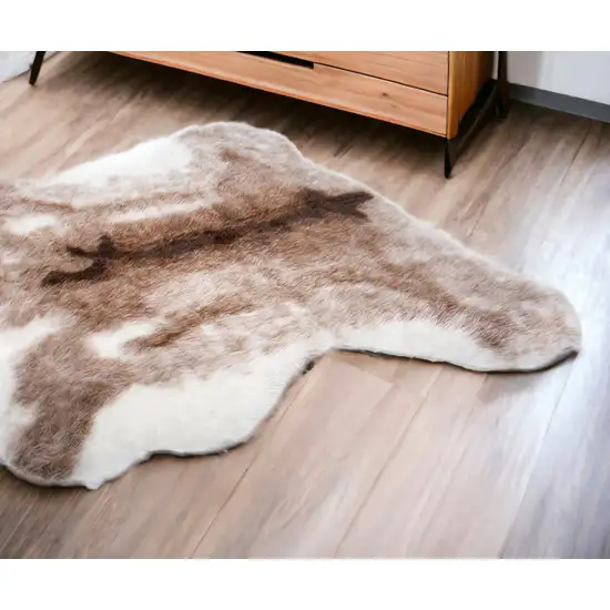 Brown and White Faux Fur Animal Print Area Rug Photo 2