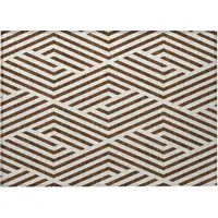 Photo of Brown and White Geometric Washable Non Skid Indoor Outdoor Area Rug