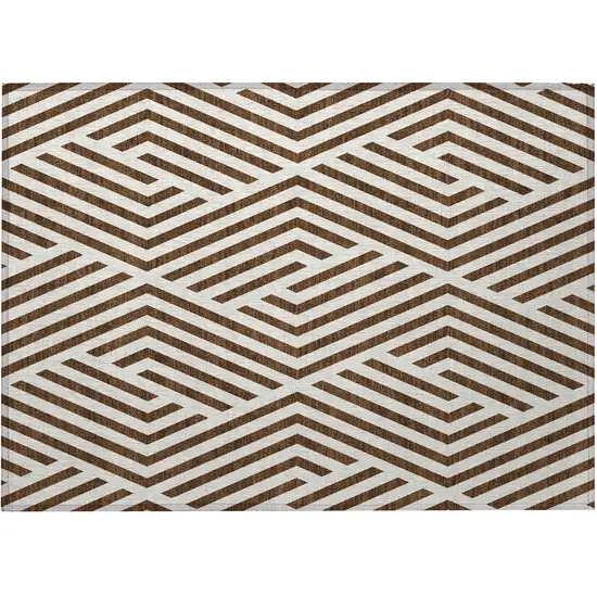 Brown and White Geometric Washable Non Skid Indoor Outdoor Area Rug Photo 1