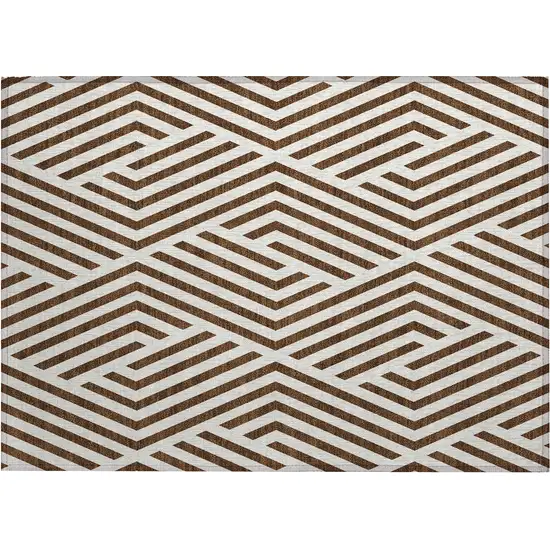 Brown and White Geometric Washable Non Skid Indoor Outdoor Area Rug Photo 5