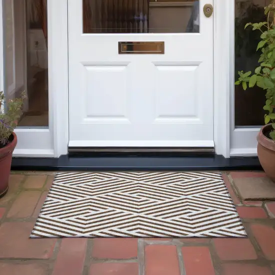 Brown and White Geometric Washable Non Skid Indoor Outdoor Area Rug Photo 8