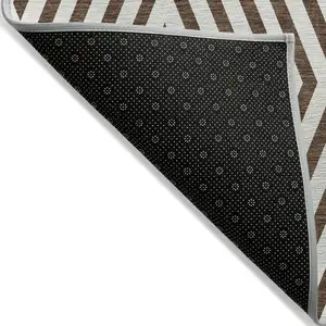 Photo of Brown and White Geometric Washable Non Skid Indoor Outdoor Area Rug