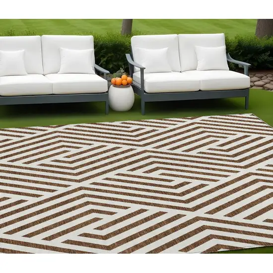 Brown and White Geometric Washable Non Skid Indoor Outdoor Area Rug Photo 1