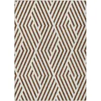 Photo of Brown and White Geometric Washable Non Skid Indoor Outdoor Area Rug