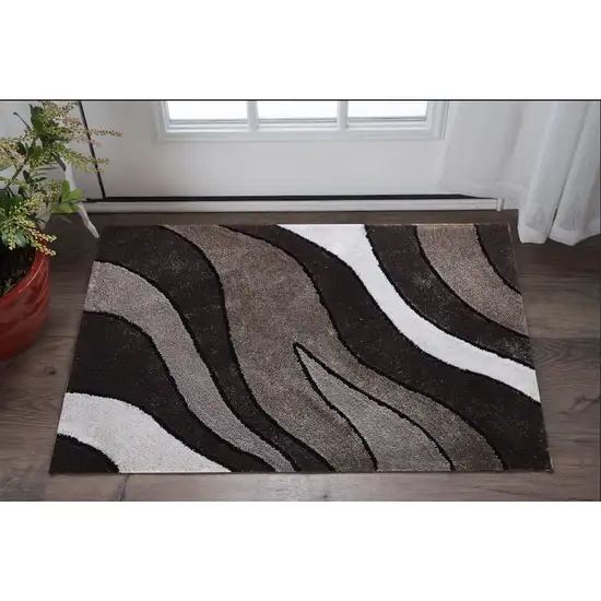 Brown and White Shag Hand Tufted Area Rug Photo 1